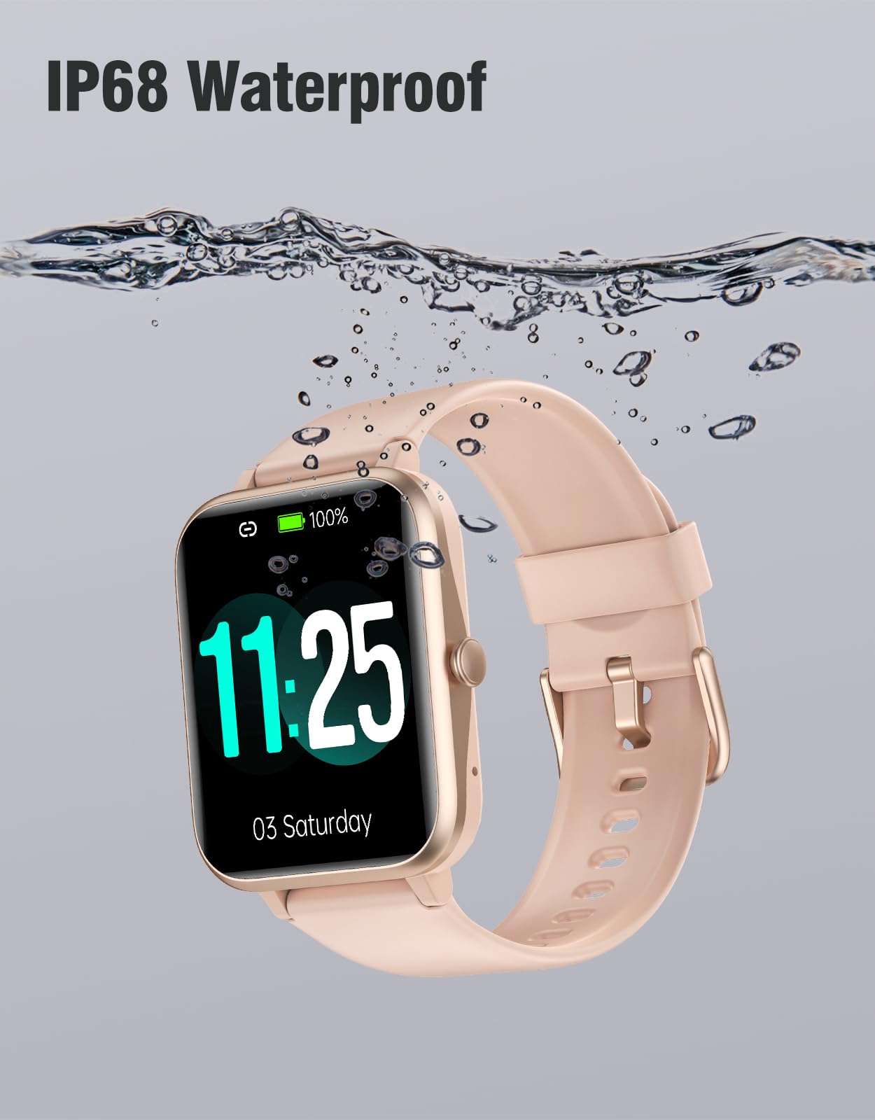 Fitness Tracker Fitness Watches for Women Men (Make/Answer Calls), 1.85" Smart Watch for iPhone/Android Phones, Heart Rate/Sleep Monitor Steps Tracker Watch Pedometer IP68 Waterproof (Pink/gold)