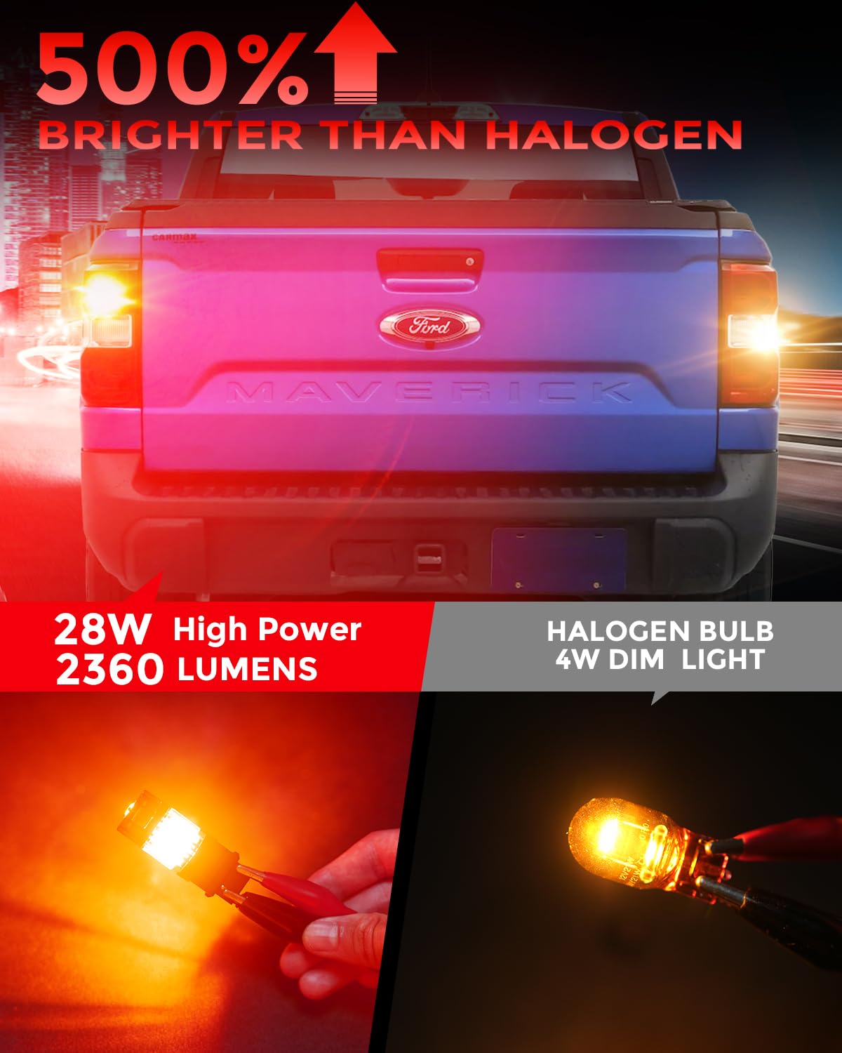 ZONBEAM 4257 WT21/7W Red LED Brake Tail Light Bulbs for Ford Maverick 2022-2025 - CANBUS Error Free (Plug-and-Play),No Hyper Flash - Powerful & Super Bright with Cooling Fan Design