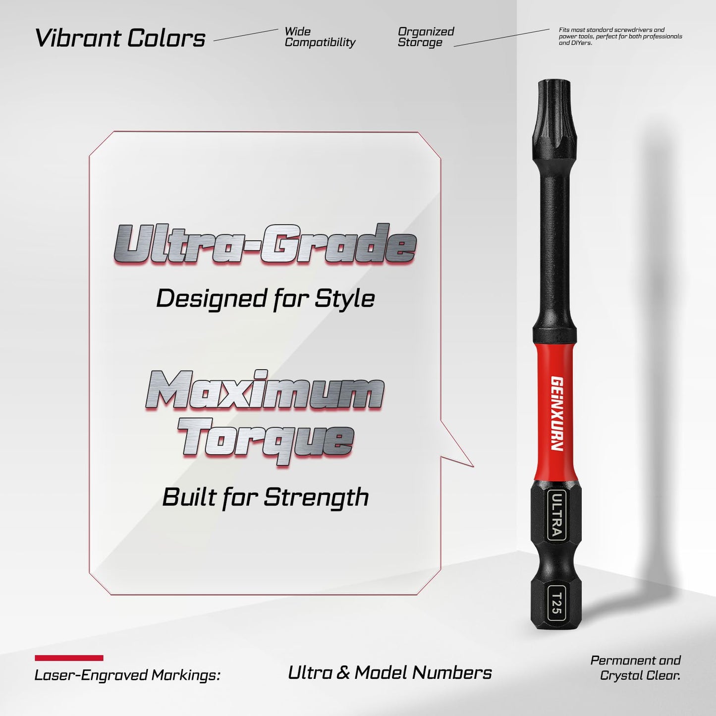 Geinxurn 3”Impact Torx Screwdriver Bits Set,13Pcs Magnetic S2 Steel Long Extension Star Driver Bits Set (T7-T40) with Color Coded Base