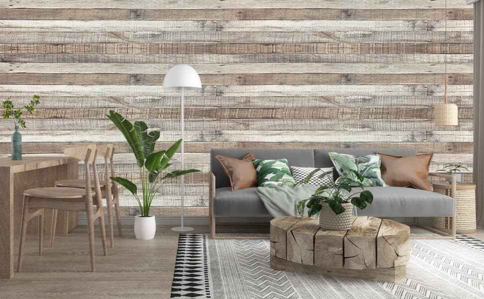 Natural Grey Wood Contact Paper - 17.3" Peel and Stick Wallpaper for Home Decor