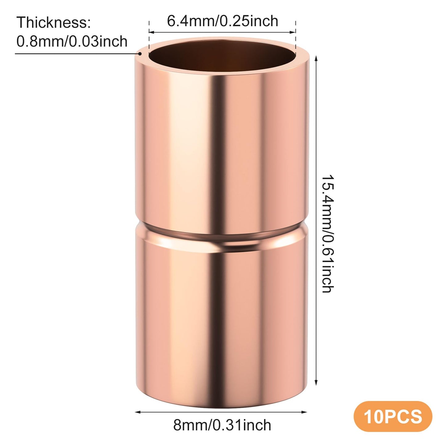 HINZIC 10Pcs Straight Copper Coupling Fittings, 1/4" ID Welding Joint for HVAC Air Conditioner, Solder Connection Connector End Repair Coupler with Rolled Tube Stop Sweat Ends