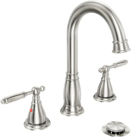 Oil Rubbed Bronze Widespread Bathroom Faucet Set with Valve & Drain - Phiestina WF017-4-ORB