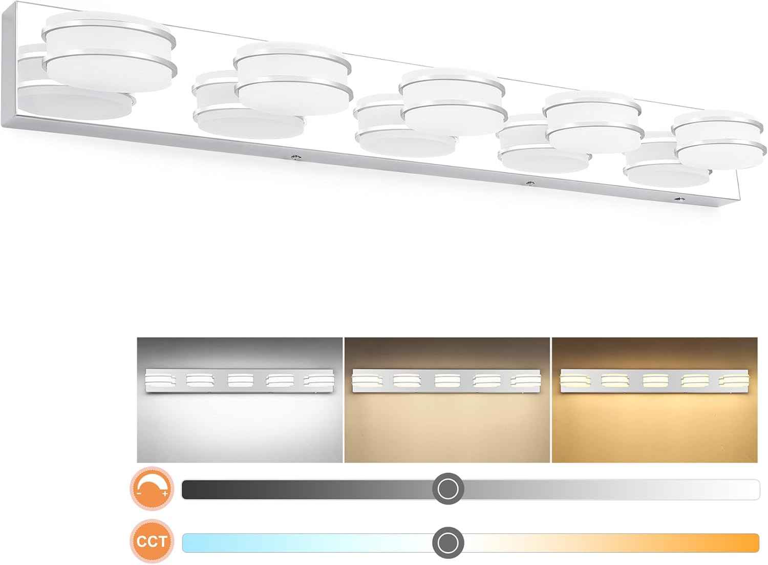 LED Chrome 3-Light Dimmable Bathroom Vanity Light Fixture - Modern Acrylic & Stainless Steel Over Mirror Lighting