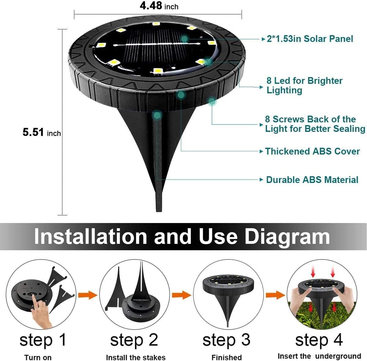 12 Pack Solar Powered LED Ground Lights - Waterproof Decorative Garden Pathway Lighting