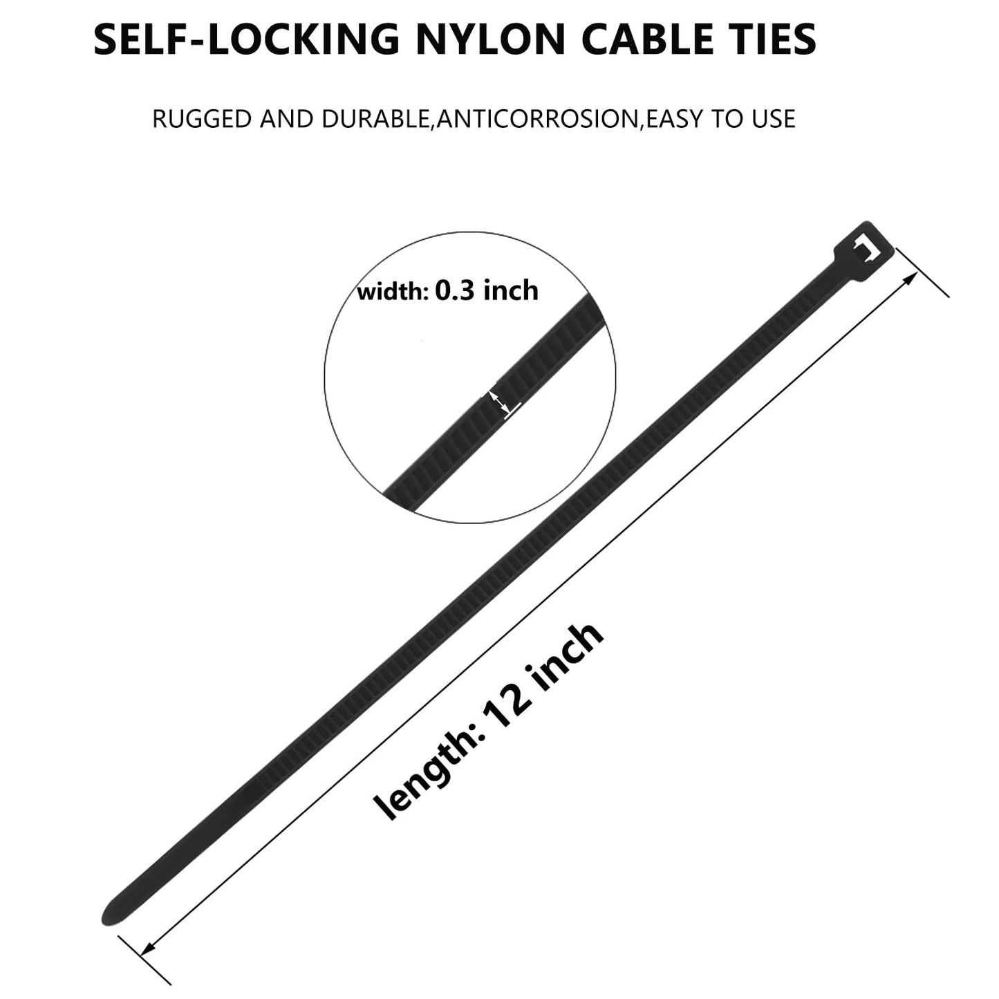 MasiStranth 100PCS 18 inch Black Zip Ties 120LBS Tensile Strength Self-Locking heavy duty UV Resistant Cable Tie Wraps for indoor and outdoor use(Black)