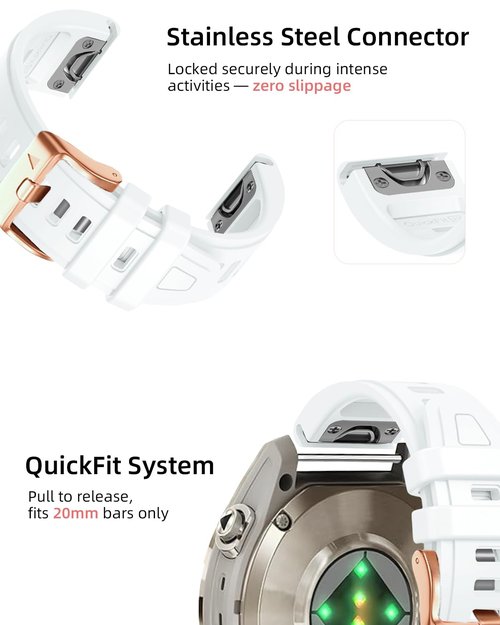 Bandkids 20mm Silicone Bands for Fenix 8 AMOLED-43mm/Fenix 7S/Fenix 6S/Fenix 5S/Fenix 5S Plus,Soft Quickfit Replacement Strap for Women & Small Wrists
