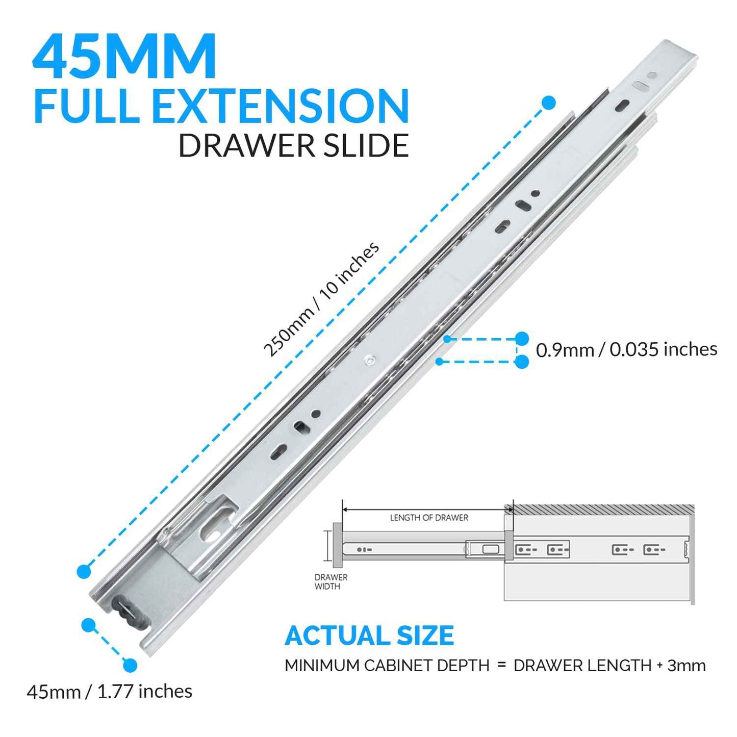 HOMANDS 10 Inch Drawer Slides 4 Pairs (8pcs) Side Mount Rails - Heavy Duty Full Extension Ball Bearing – Drawer Slide Glides for Cabinet Kitchen, Dresser Runners - Draw Slides Sliders 100Lb Capacity