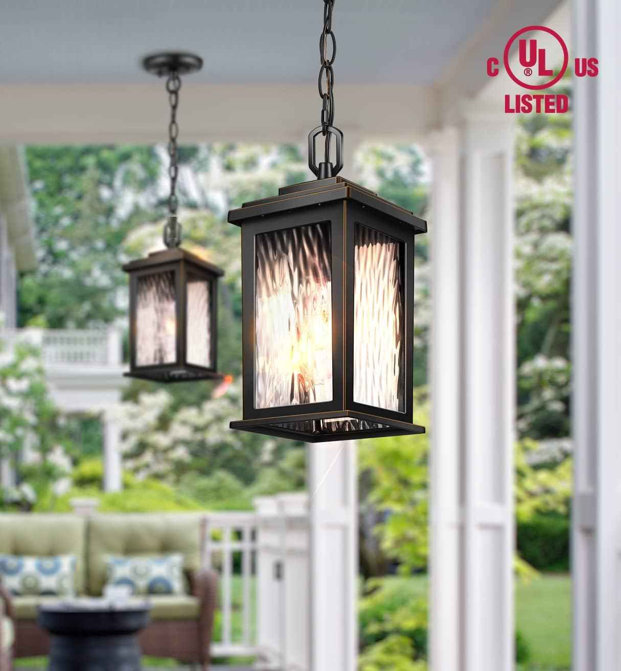 Outdoor Pendant Light - Oil Rubbed Bronze Chandelier for Porch & Patio, Adjustable Chain