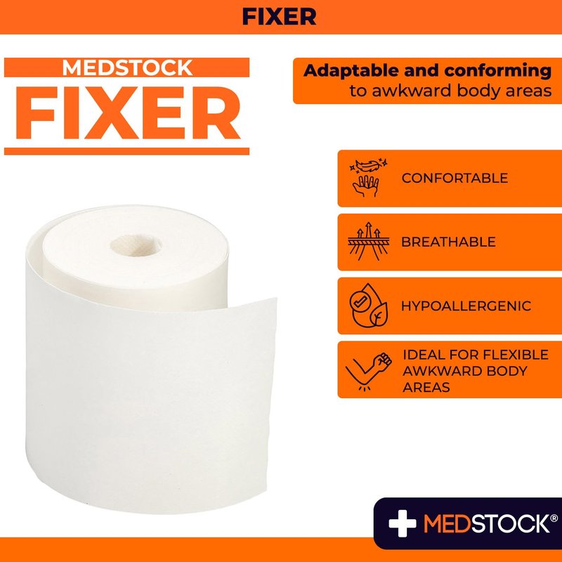 MEDSTOCK Non-Woven Fabric, White Fixer Roll, 4" x 11 yds, 1 Roll, Wound Care, Adhesive Dressing Tape, Medical Device Securer, Flexible and Soft, Stable and Dependable, Increases Patient Comfort