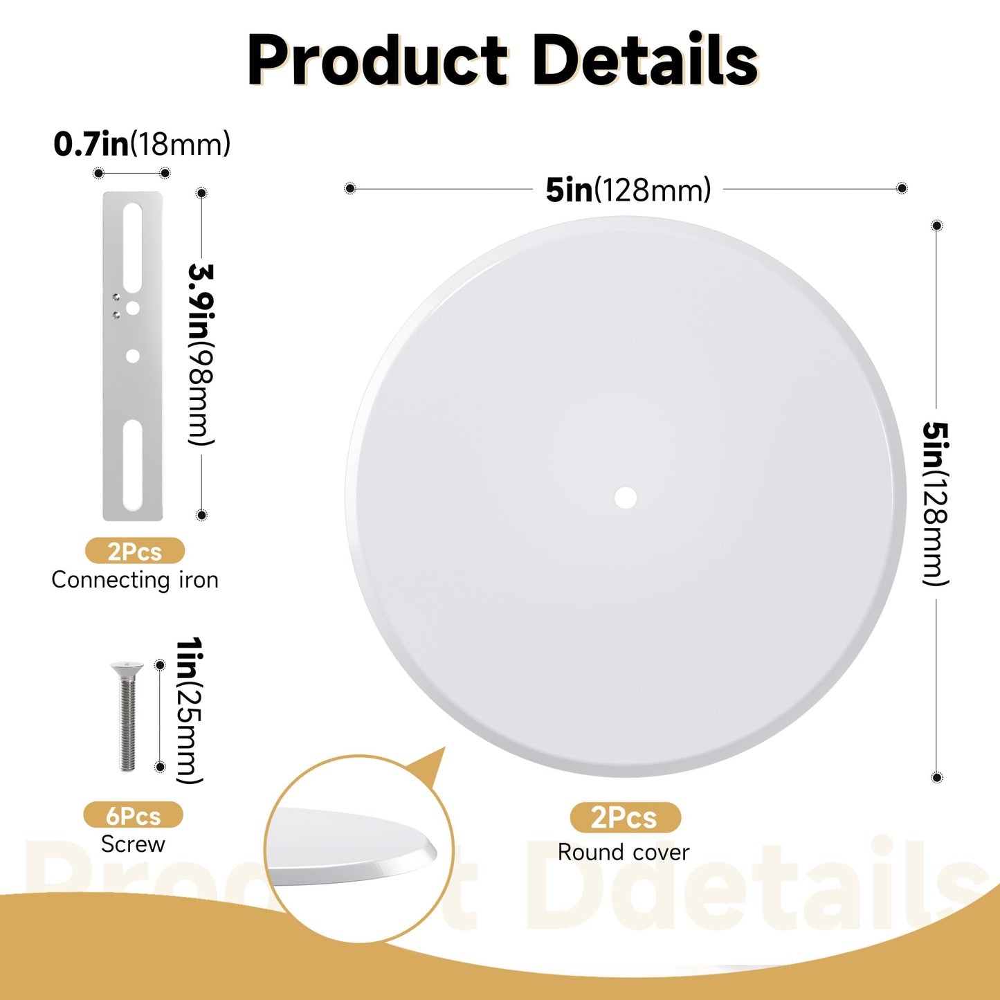 Ceiling Cover Plate,5 Inch Metal Blank Wall Plate Fits 3-1/4" to 4" Round/Octagon Electrical Box Holes,Smoke Detector Cover Plate With Center Screws, Hole Spacing 1.75" to 3.5" (White-2 Pcs)