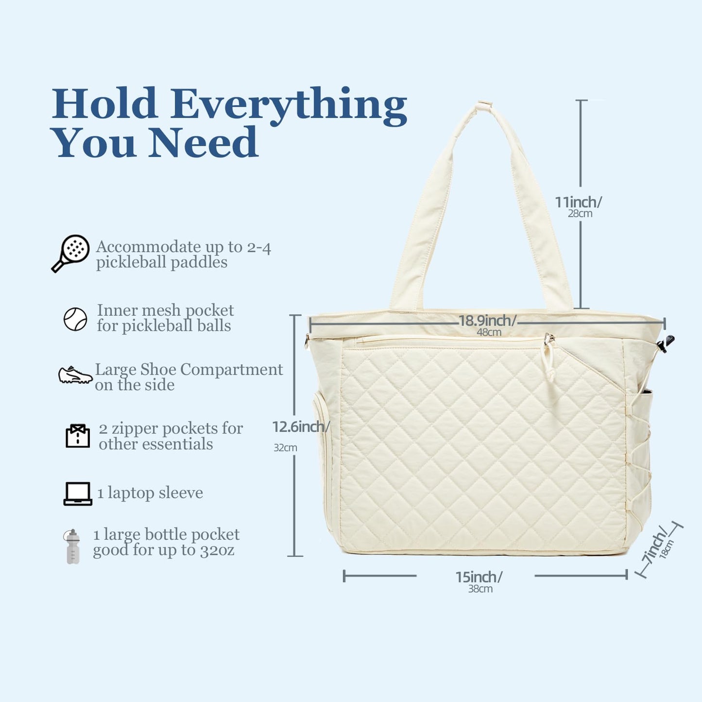 LANBX Pickleball Bag Fits 2 to 6 Paddles, Quilted Pickle ball Tote Bags for Women and Men with Shoe Compartment and Fence Hook, Great Pickleball Gifts