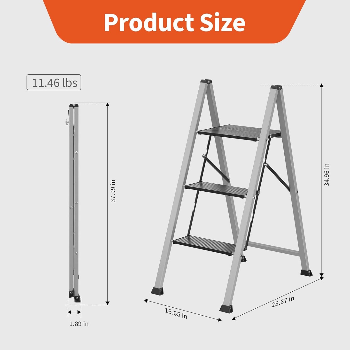 DIAMONDFORGE 4-Step Folding Ladder - Sturdy Steel Construction, Anti-Slip Pedals & Feet, Handgrip - Home Use, White & Red