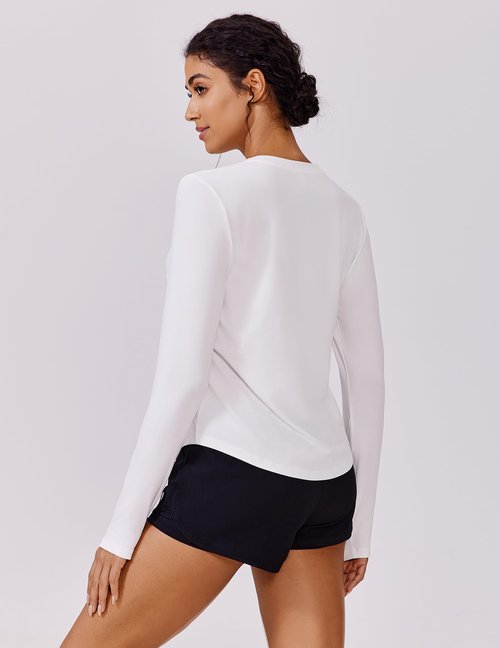 PINSPARK Long Sleeve Workout Tops for Women Soft UV Protection Shirts with Thumb Holes Rash Guard Garden Hiking Gym Running Shirts,White X-Large