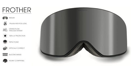 CARVE Frother Snow Goggles, Matte White/Gray Silver Mirror Lens, Cylindrical Anti-Fog Ski & Snowboard Goggles, Helmet Compatible