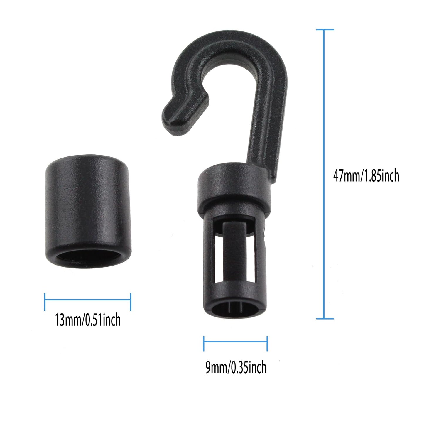 Maxmoral 15pcs Bungee Shock Cord Hook fit 1/8" Rope Terminal Ends Tabbed S Open Hooks for Kayaks