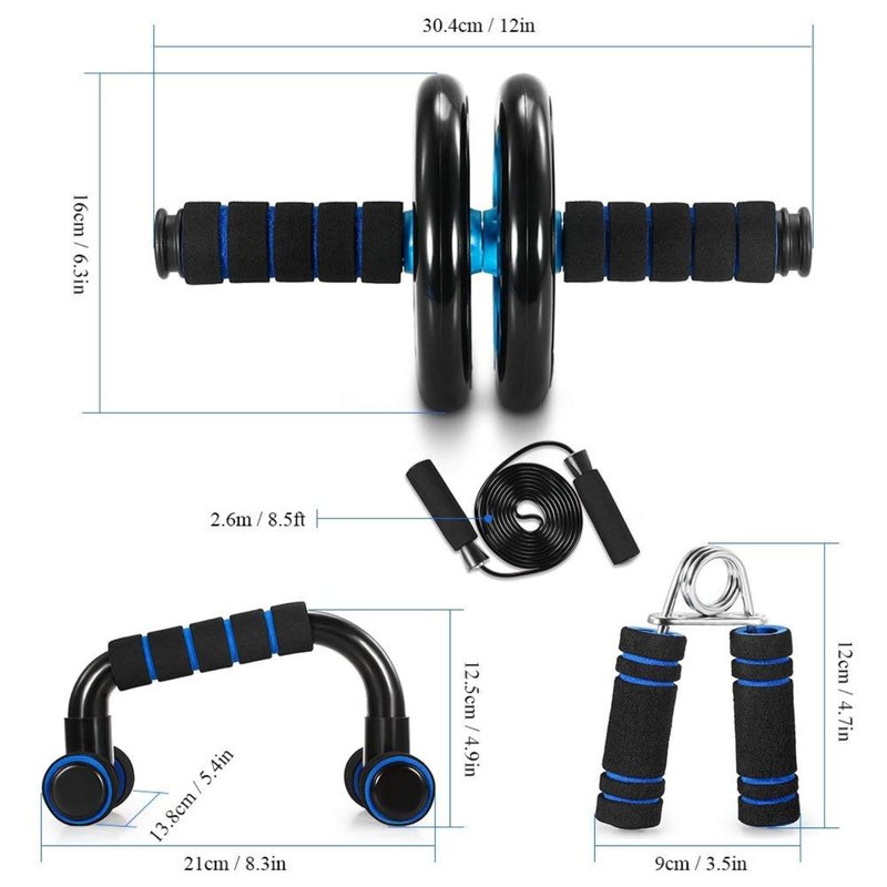 TOMSHOO AB Wheel Roller Kit with Push-Up Bar, Knee Mat, Jump Rope and Hand Gripper - Home Gym Workout for Men Women Core Strength & Abdominal Exercis