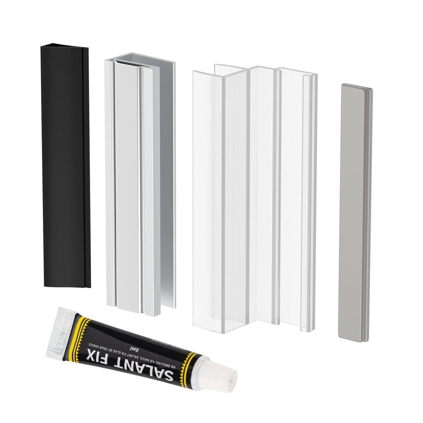 U Channel Door Frame with Metal Strike for 1/8" 5/32" 3/16" and 1/4" Thick Swing Glass Shower Doors, U Channel Door Frame with Clear Polycarbonate and Magnet for 3/8" Frame and Frameless Shower Door