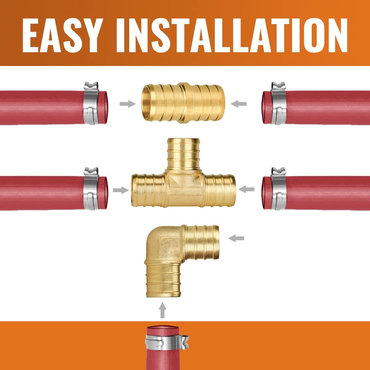 36-Pack 3/4" PEX Fittings Set - Lead-Free Brass Elbow, Tee & Coupling Assortment, NSF Certified