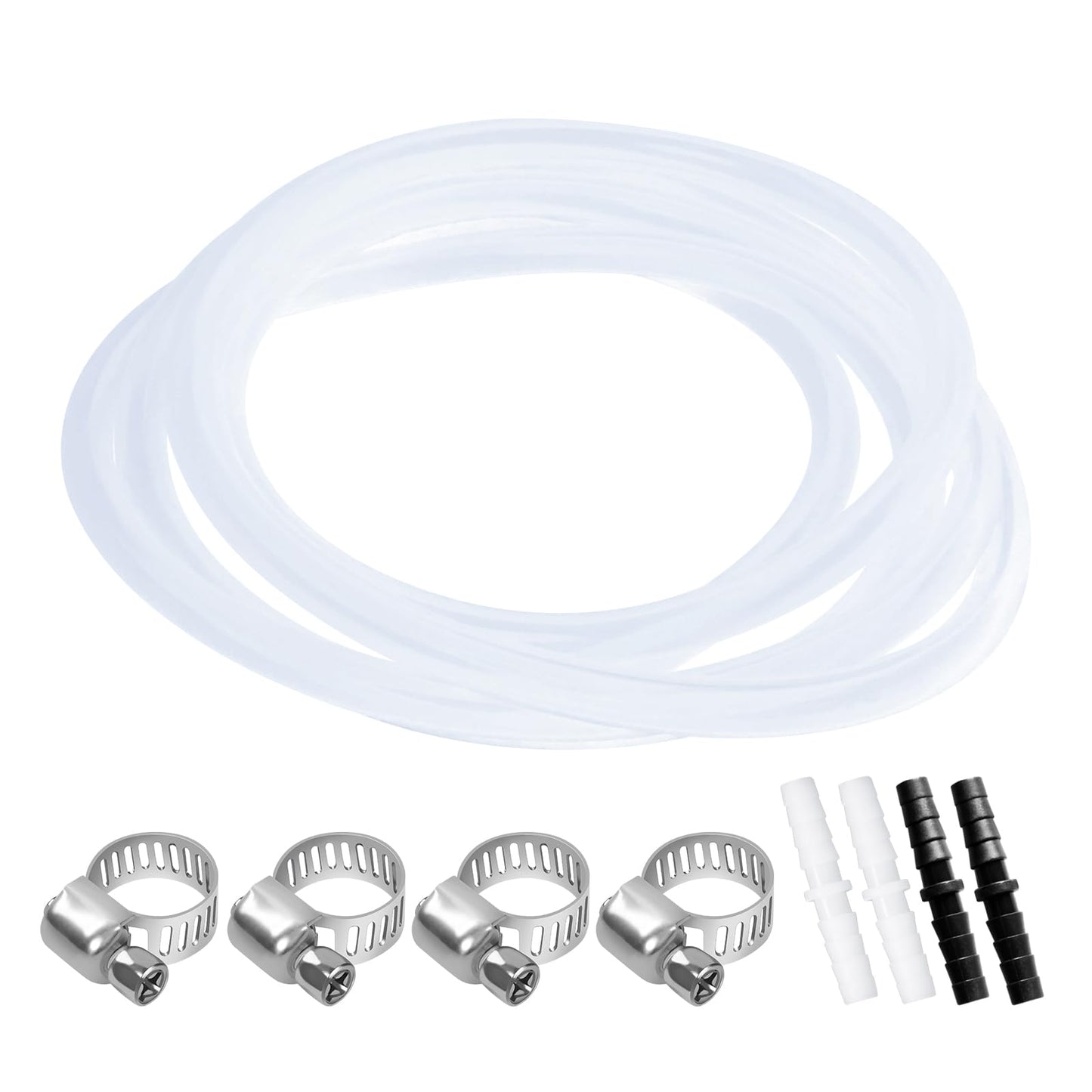 1/4'' ID 6.5 Ft Drain Hose Extension, Ice Maker Parts, Compatible with GE Opal Nugget & Other Ice Makers, with 4 Pcs Connectors & Clips, for Cleaning & Maintenance fit Multiple Purpose