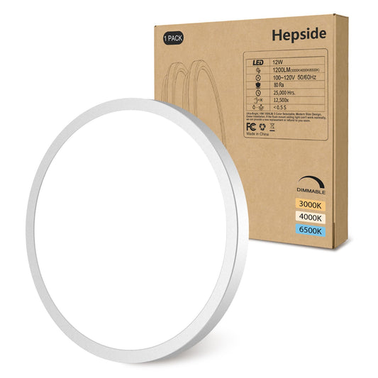 1PACK Flush Mount LED Ceiling Light Fixture - White, 6.5Inch 12Watt, Dimmable & 3000K-4000K-6500K 3 Color Selectable Ceiling Lamp - 1200LM Low Profile Light for Kitchen, Bedroom, Hallway, Porch