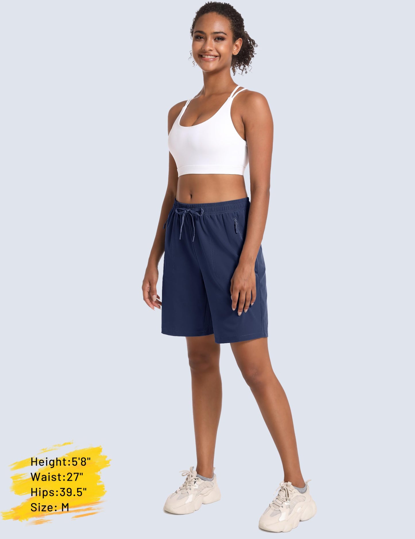 MAGCOMSEN Womens Hiking Shorts 8 Inch Inseam with 3 Pockets Lightweight Quick Dry Golf Jogging Navy Blue M