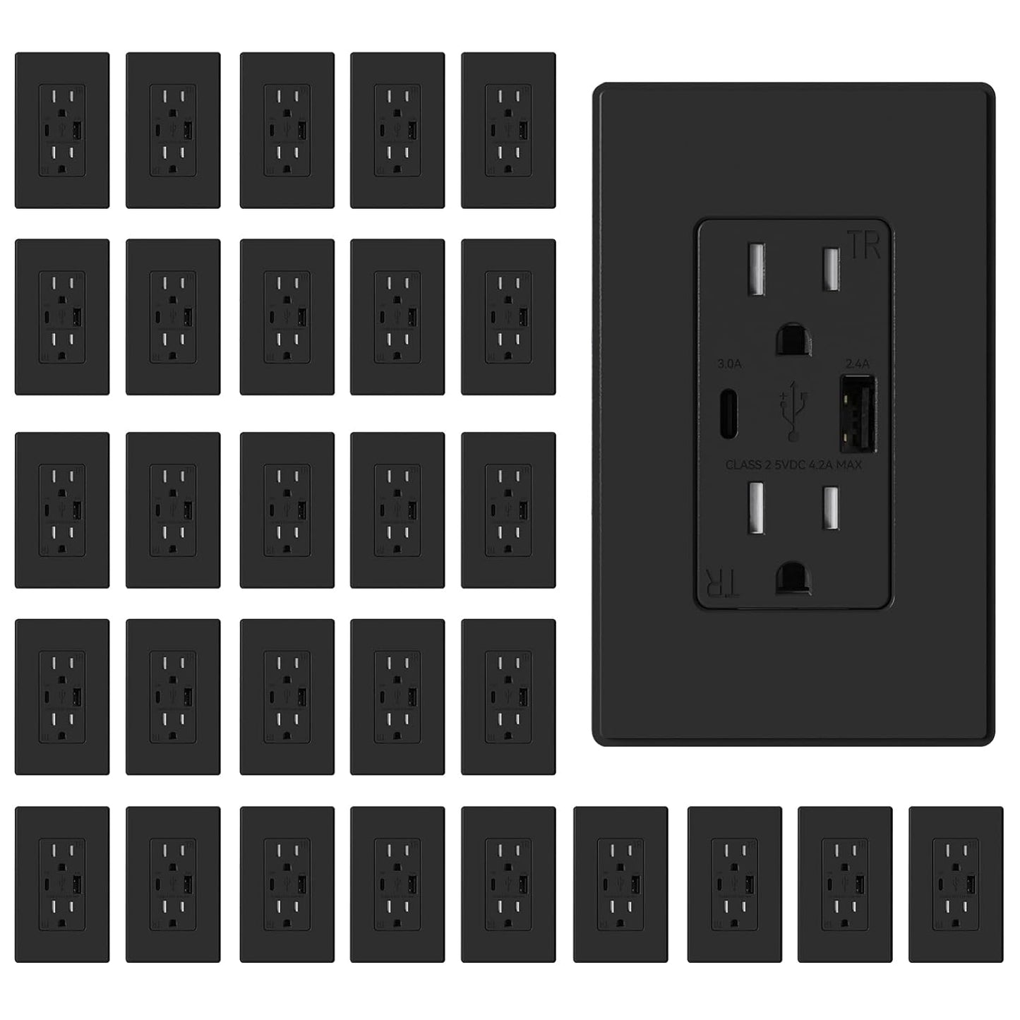 USB Wall Charger Outlet with A & C Ports - 15A Tamper Resistant, UL Listed, 6 Pack, Light Almond