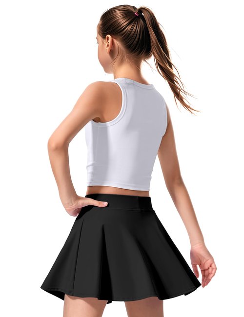 JOCMIC Girls Tennis Skirt with Pockets Athletic Skort Inner Shorts for Golf Running Sports Black 9-10 Years