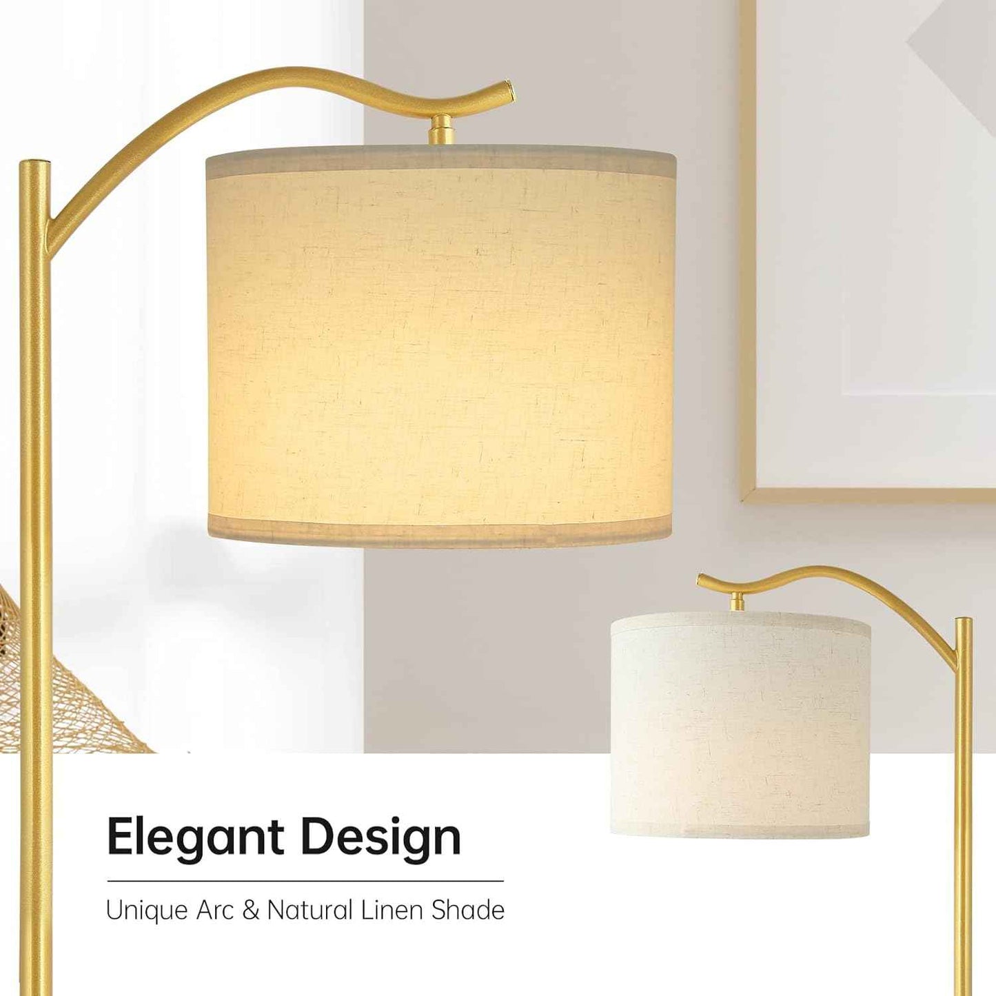 Modern LED Floor Lamp with Bohemian Linen Shade – Arched Tall Standing Light for Living Room & Bedroom