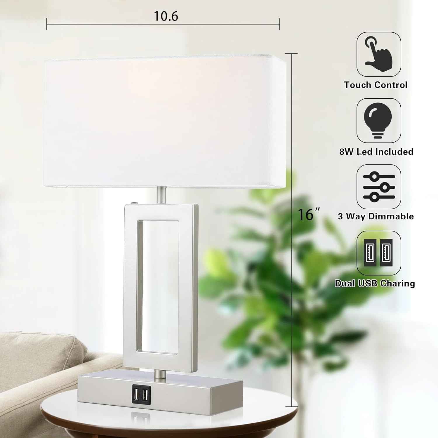 Gold Table Lamps Set of 2 - 3-Way Dimmable Touch Control with USB Ports, 22” Modern Design for Bedroom & Living Room