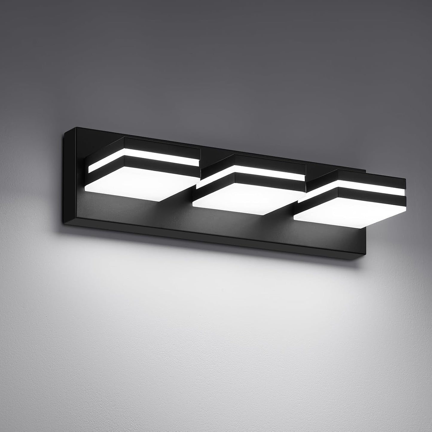 3-Light Modern LED Bathroom Vanity Light Fixture - Black Metal & Acrylic, 16-inch Over Mirror Lighting