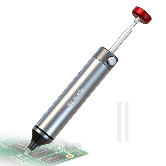 SILADKN Desoldering Tool for Engineer, 30hg-cm Strong Suction Metal Soldering Iron Solder Sucker, Manual Vacuum Suction Soldering with 50mm Silicone Nozzle for Integrated Circuit Board Repair 1PCS