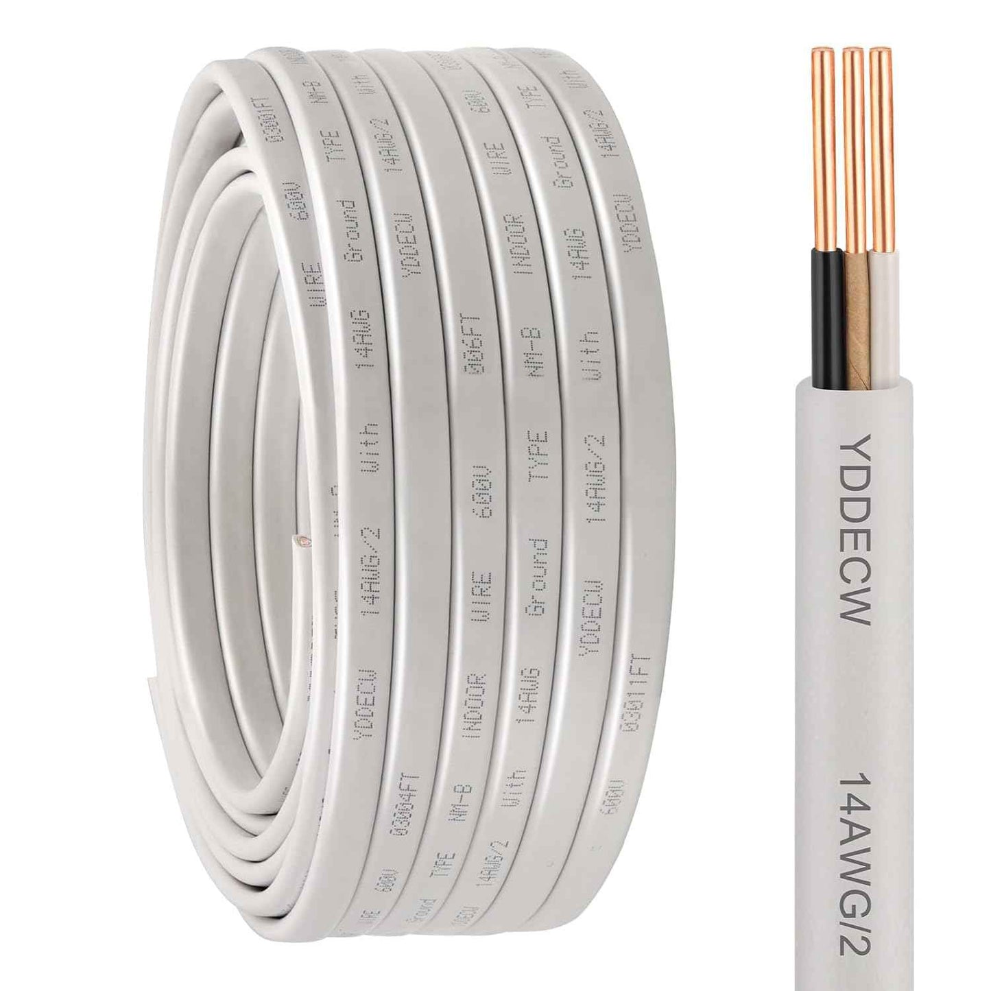 14 Gauge NM-B Wire with Ground - 50FT Pure Copper Indoor Electrical Cable for Outlets & Switches