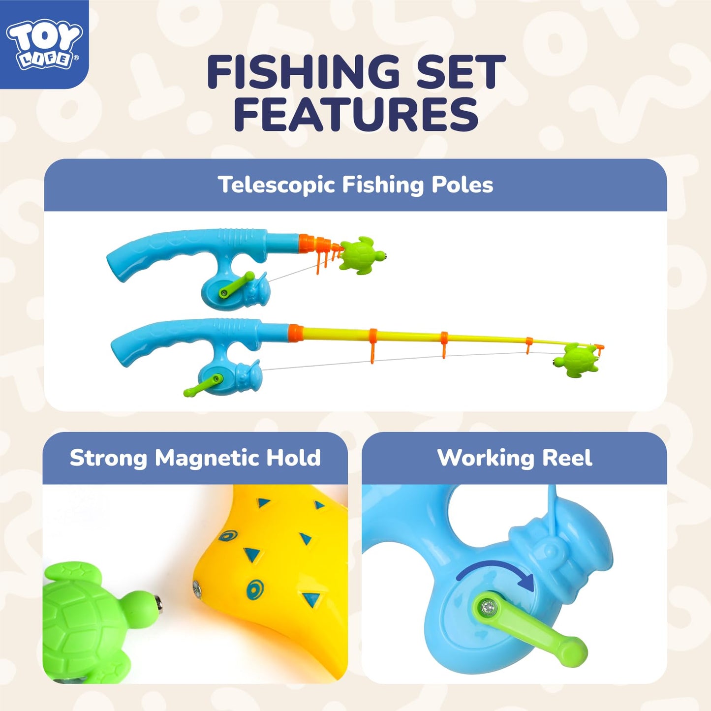 TOY Life Magnetic Fishing Game, 19 Pc, 2 Poles and 15 Fish, Ages 3-5