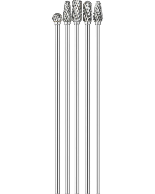 Sworker 5Pcs Long Carbide Burr Set 1/8" Shank Total L 4.4" Compatible with Dremel Die Grinder Bits Cut Port Grind Metal Cast Iron Steel Aluminum Cylinder Head Engine Intake Exhaust Manifold Tight Area