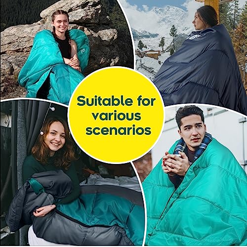 Bessport Flannel-Lined Winter Sleeping Bag - Grey & Blue -5℃, 3-4 Season Lightweight Waterproof Camping Gear