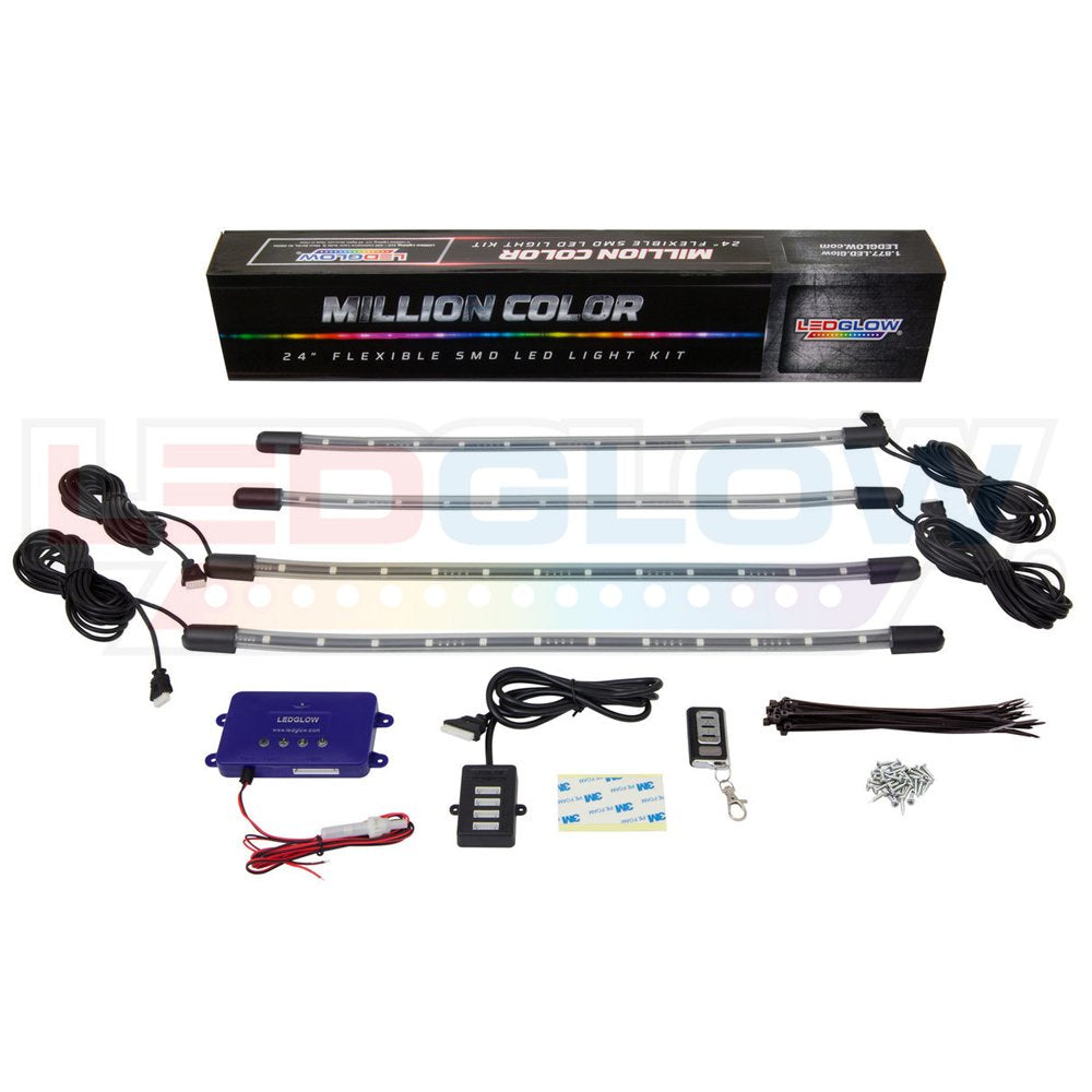 LEDGlow 4pc Standard Million Color LED Golf Cart Underglow Underbody Neon Lighting Kit Fits EZGO, Yamaha, Club Car, ICON, Evolution, Tomblerin, Star EV - Flexible Tubes - Previous Generation Model