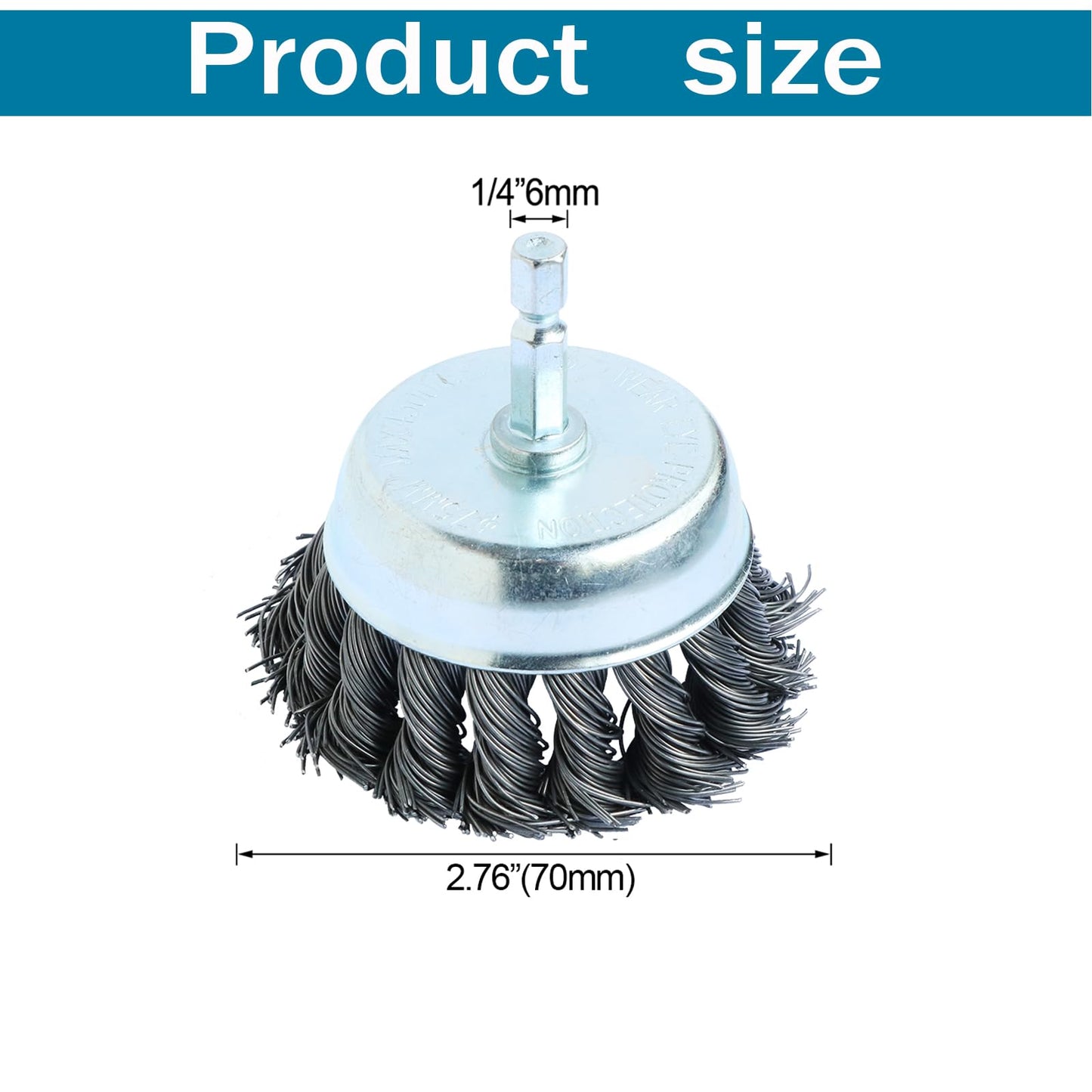 2 Pcs Knotted Wire Cup Brush Set for Drill 1/4 Inch Hex Shank,Coarse Carbon Steel Drill Wire Brush, Wire Brush Drill Attachments Rust Removal