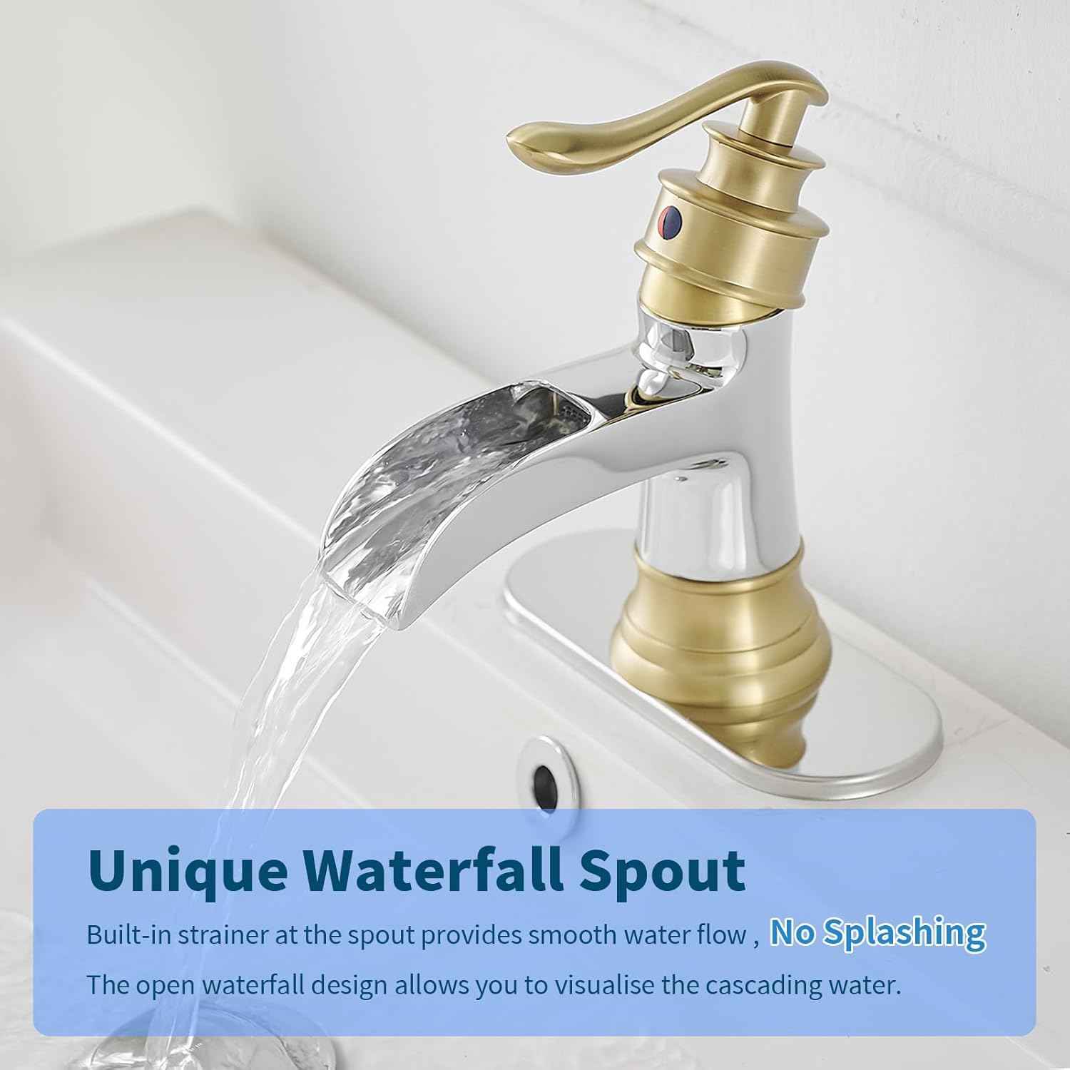 Matte Black Waterfall Bathroom Faucet - Single Handle Lavatory Sink Mixer with Brass Drain