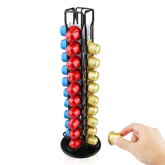 Coffee Pod Holder Compatible with Nespresso Original Capsule– Holds 40 Pods, 360° Rotating Coffee Carousel Storage, Space-Saving Countertop Organizer, Stylish Gift for Coffee Lovers (Black)