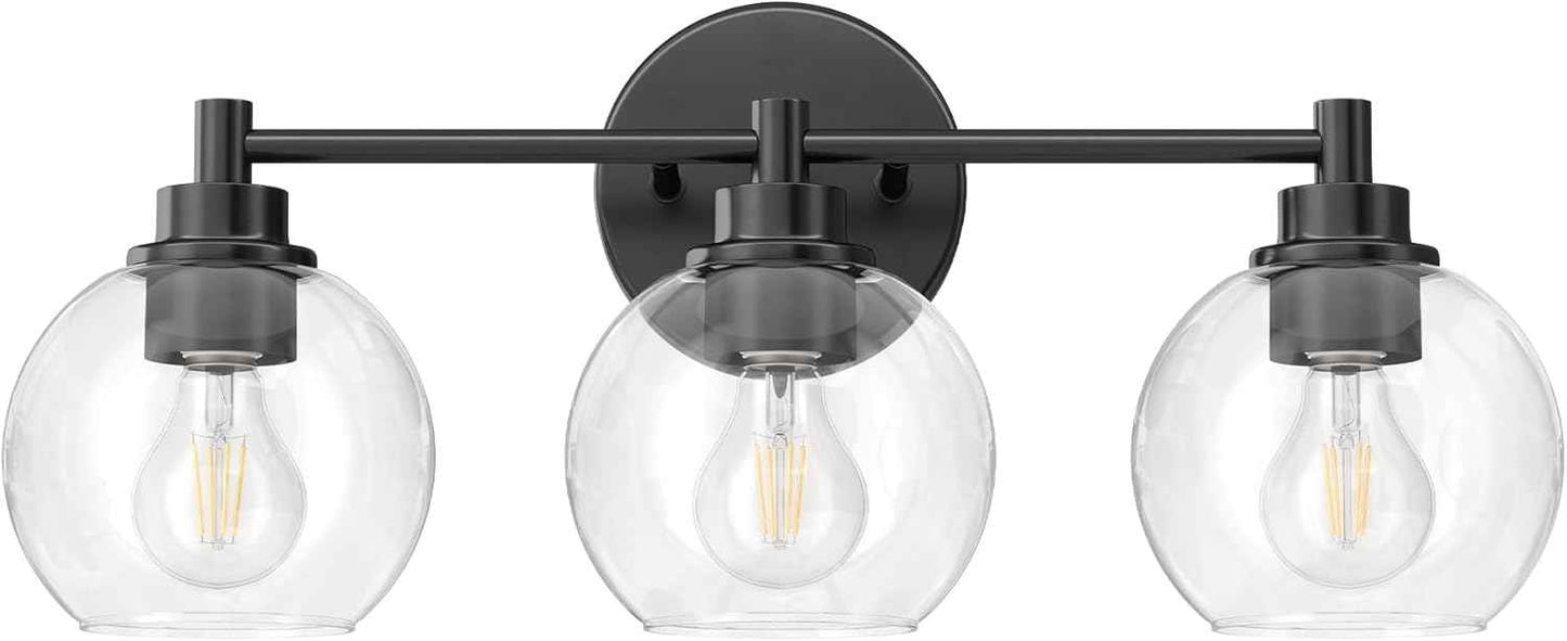 3-Light Vanity Bathroom Light Fixture with Globe Glass Shades - Brushed Nickel, ETL Certified