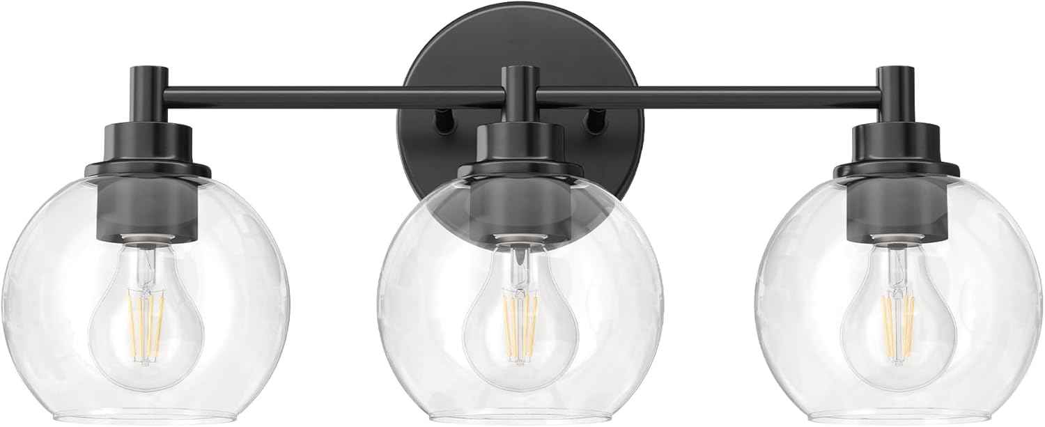 3-Light Vanity Bathroom Light Fixture with Globe Glass Shades - Brushed Nickel, ETL Certified