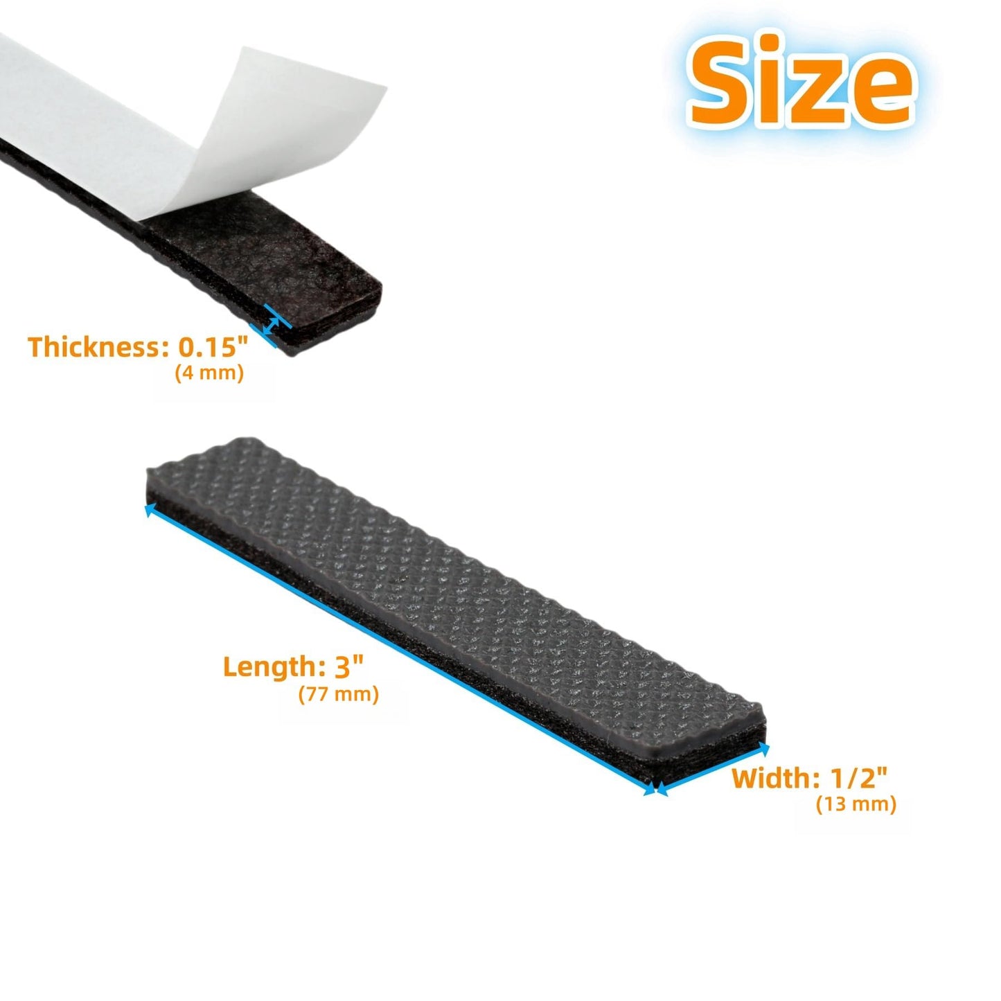 Furnigear Non Slip Furniture Pads 1/2" x 3" Rubber Strips Self Adhesive Furniture Grippers Chair Leg Pads Rubber Chair Feet Anti Scratches Non Skid Furniture Pad Floor Protectors, 40 Pcs Rectangle