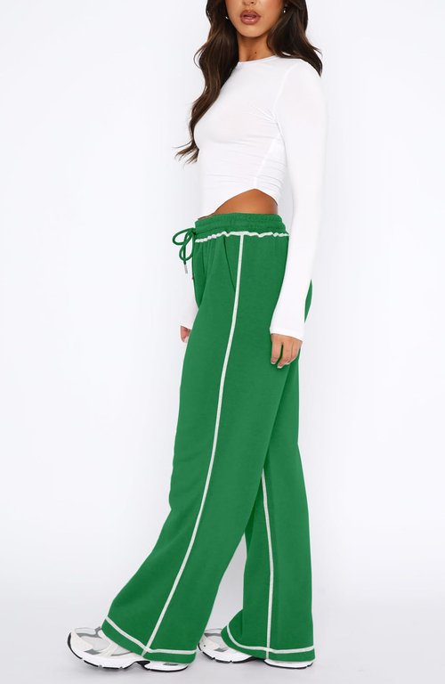 DISCIPBUSH Track Pants Women Sweatpants Soft Jogging Straight Pajama Sweats Wide Leg Sweatpants Women Lounge Pants Joggers Green M
