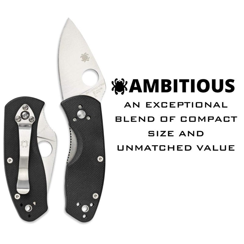 Spyderco Ambitious Value Knife with 2.31" Stainless Steel Blade and Durable Black G-10 Handle - PlainEdge - C148GP