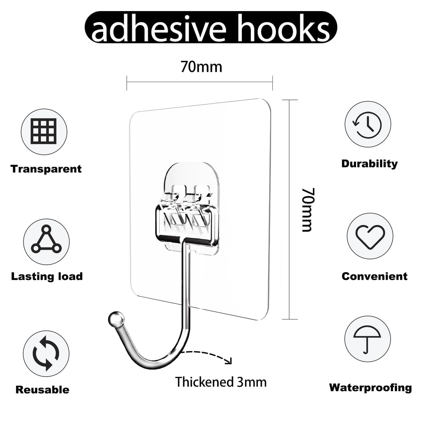 Adhesive Hooks for Hanging, Wall Hooks Self Adhesive Towel Coat Waterproof Transparent Hook for Bathroom Shower Kitchen Keys Door Outdoor Home Improvement Utility Hook 18 Pack Hold 40 lb(Max)