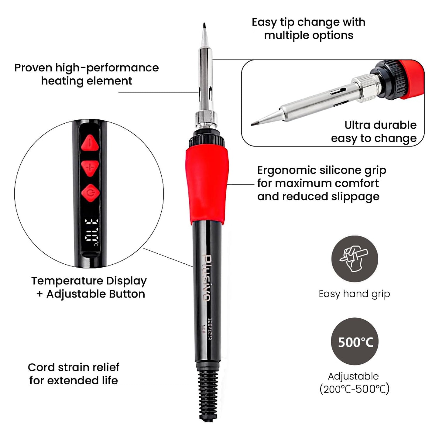 Soldering Iron Kit, 60W 120V Digital LED Display 5-in-1, Solder Wire, Flux Rosin Paste, Mini Stand, Sponge, Portable Fast Heating Welding Tool for Electric Repair Hobby DIY from Plusivo