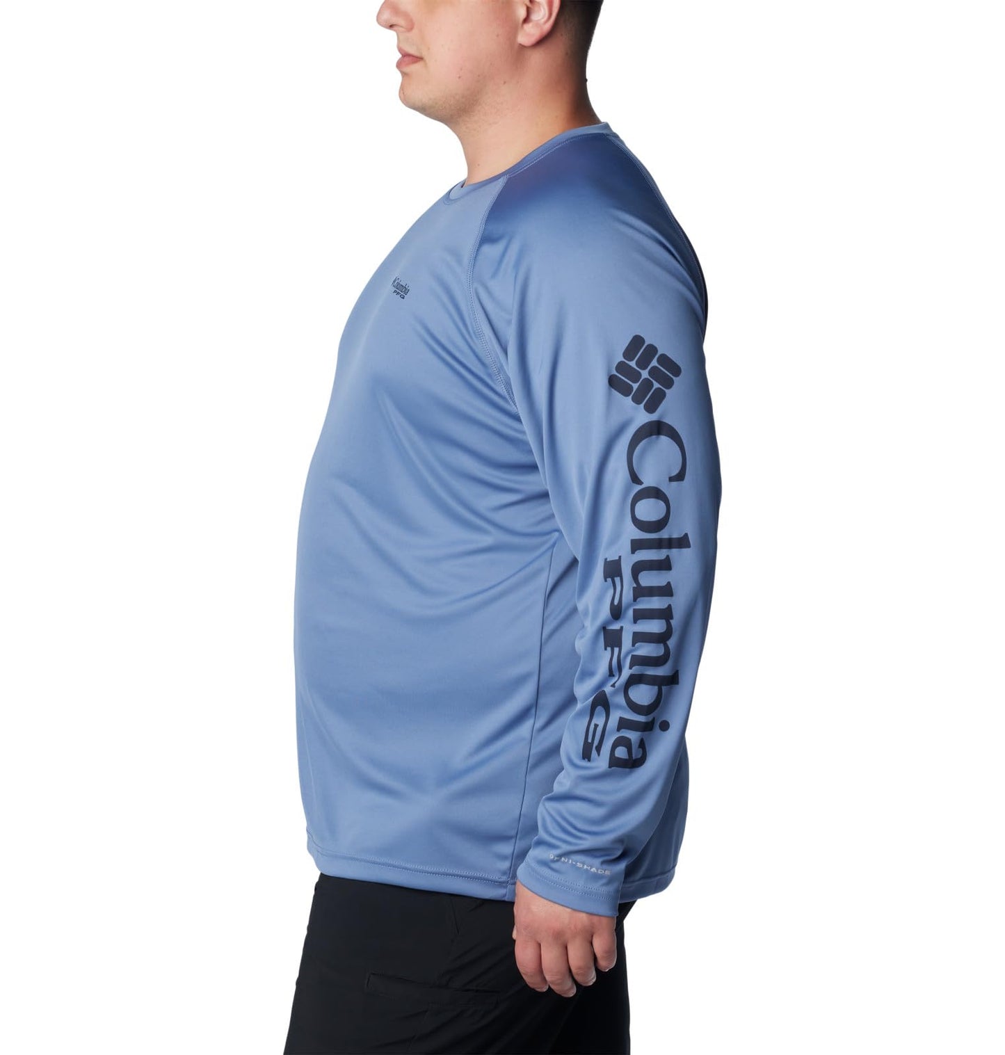 Columbia Men's Terminal Tackle Long Sleeve Fishing Shirt, Bluestone/Collegiate Navy Logo, X-Small
