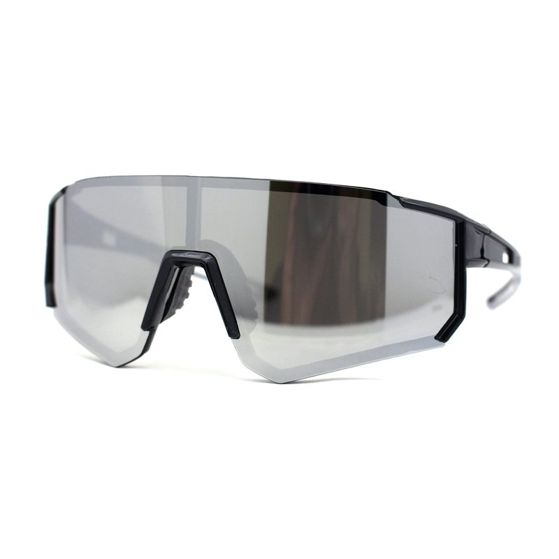 SA106 Mens Classic Oversized Block Shield Rimless Plastic Sport Sunglasses Black Silver Mirror