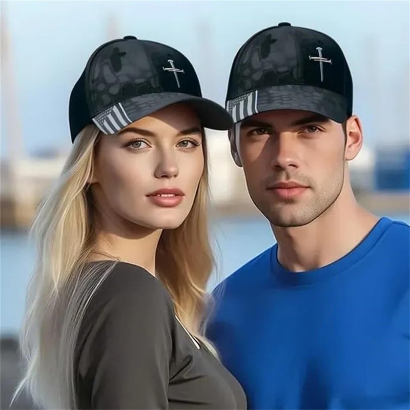 Redeemed 3 Nails Cross Hat with American Flag Christian Hats for Men Women Adjustable Cotton Embroidered Baseball Cap Black