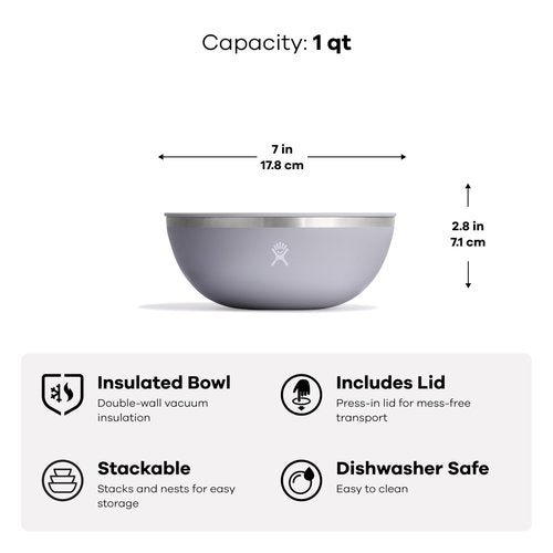 Hydro Flask Outdoor Insulated Serving Bowl – Stainless Steel Food Container with Lid – Camping Kitchen Essentials 1 Qt Surf Blue